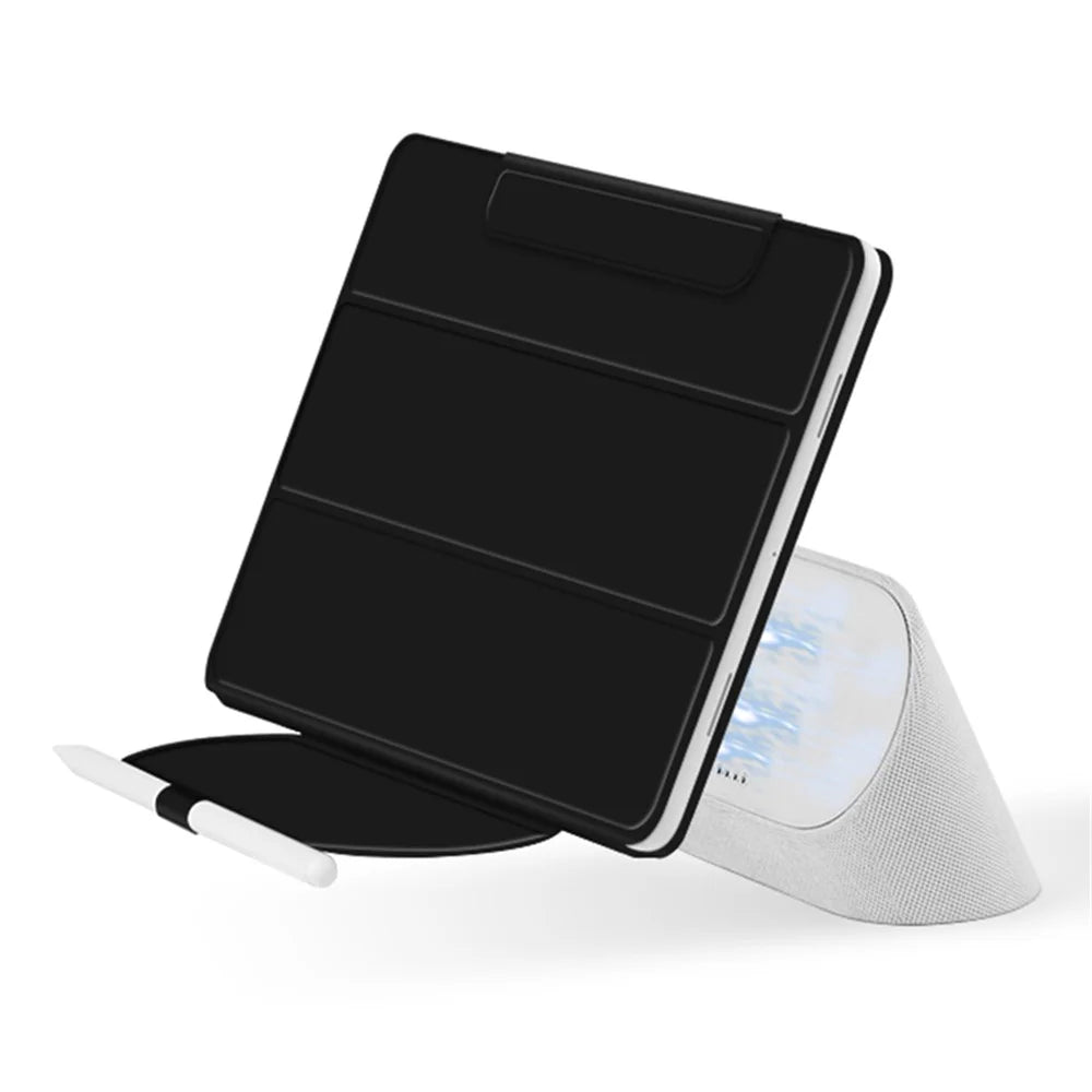 For Google Pixel Tablet Tri-fold Stand Cover PU Leather Magnetic Attachment Tablet Case - Black - 7