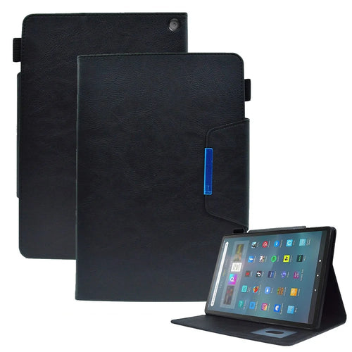 Tablet Case for Amazon Fire Max 11 , Card Holder Cowhide Texture PU Leather Stand Cover - Black - 1