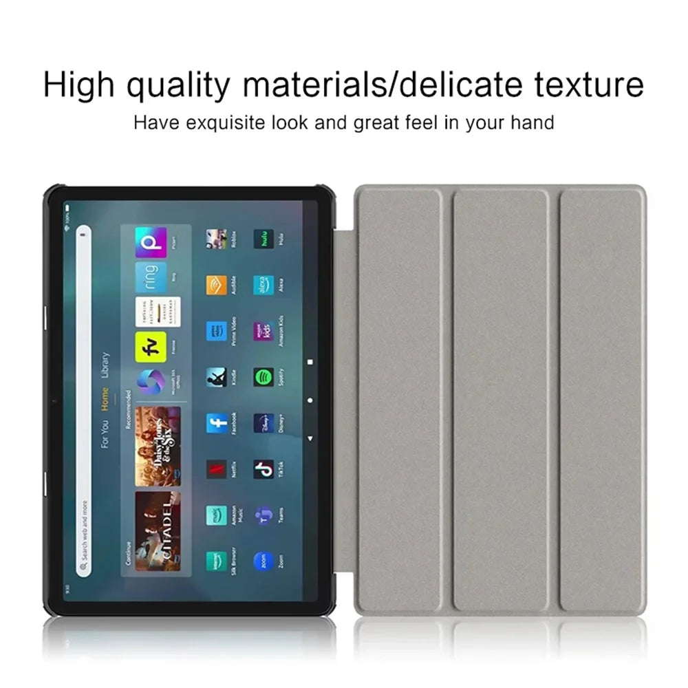 For Amazon Fire Max 11 Tri-fold Stand Tablet Case PU Leather Auto Wake / Sleep Full Body Protection Cover - Black - 2