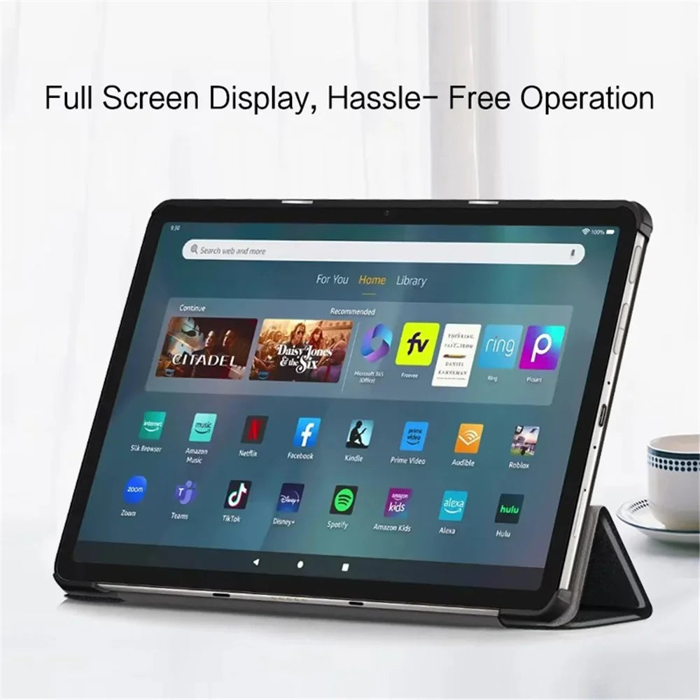 For Amazon Fire Max 11 Tri-fold Stand Tablet Case PU Leather Auto Wake / Sleep Full Body Protection Cover - Black - 3
