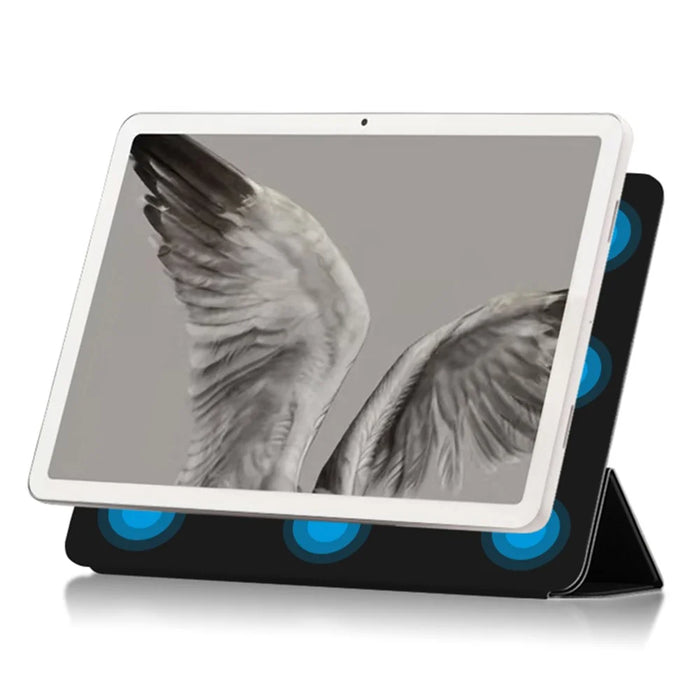 For Google Pixel Tablet Trifold Stand Magnetic Leather Tablet Cover Pen Holder Case with Hole for Charger Speaker Dock - Black - 3