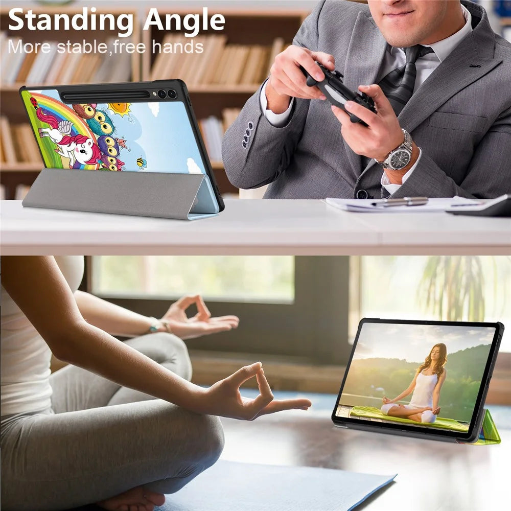 For Samsung Galaxy Tab S10+ Wi-Fi SM-X820 SM-X826B / Tab S9+ Tri-Fold Stand Cover PU Leather Pattern Printing Smart Tablet Case - Horse - 4