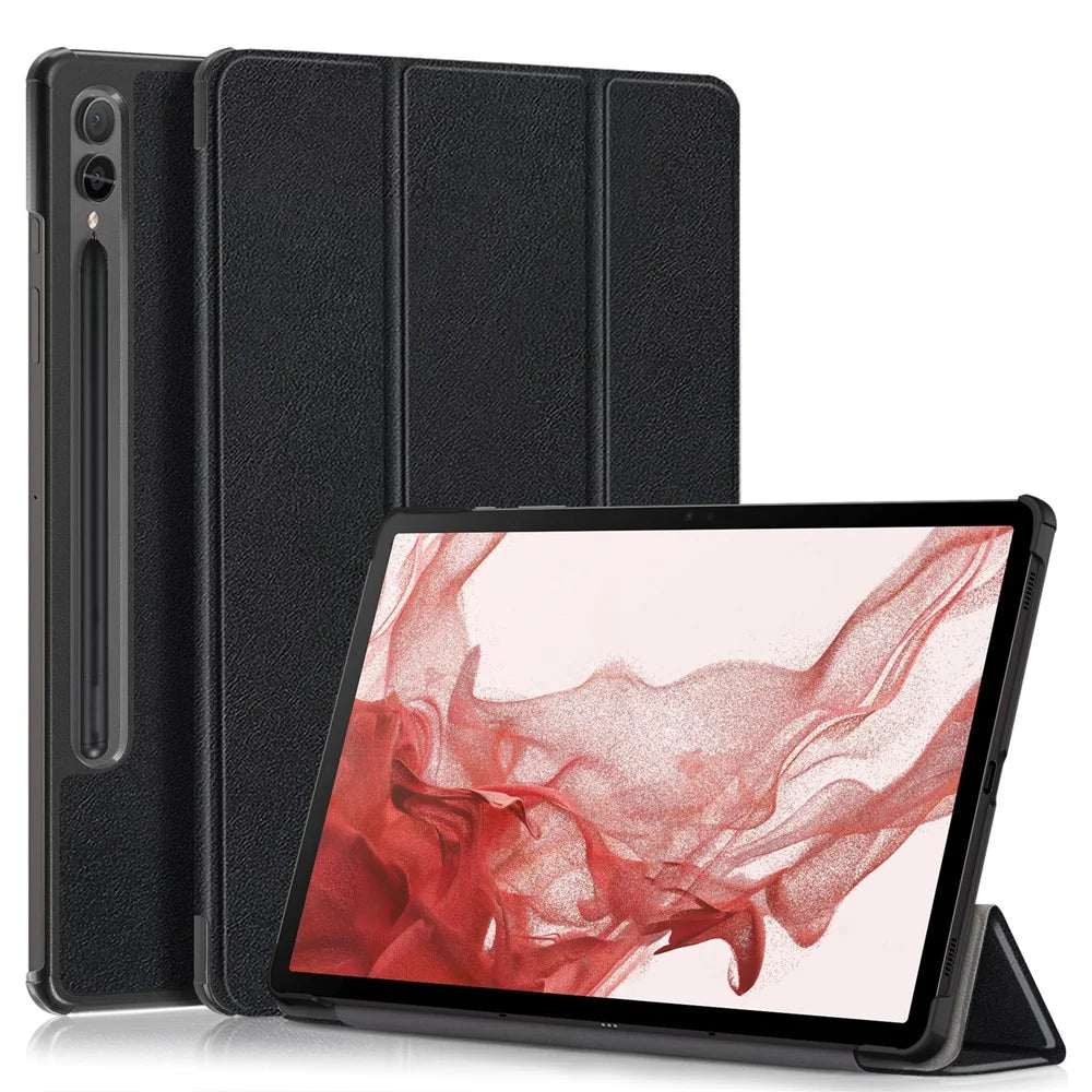 For Samsung Galaxy Tab S10+ Wi-Fi SM-X820 SM-X826B / Tab S9+ / S9 FE+ PU Leather Trifold Stand Cover Smart Tablet Case - Black - 1