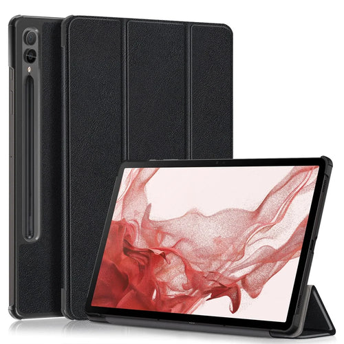 For Samsung Galaxy Tab S10+ Wi-Fi SM-X820 SM-X826B / Tab S9+ / S9 FE+ PU Leather Trifold Stand Cover Smart Tablet Case - Black - 1
