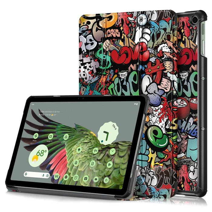 Pattern Printed Shockproof Case for Google Pixel Tablet Tri-fold Stand PU Leather Tablet Cover - Graffiti - 1