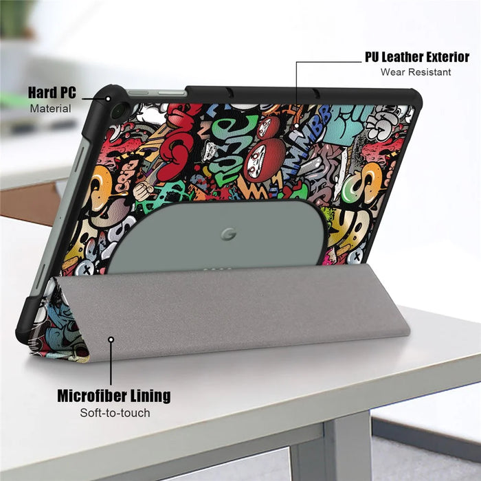 Pattern Printed Shockproof Case for Google Pixel Tablet Tri-fold Stand PU Leather Tablet Cover - Graffiti - 4