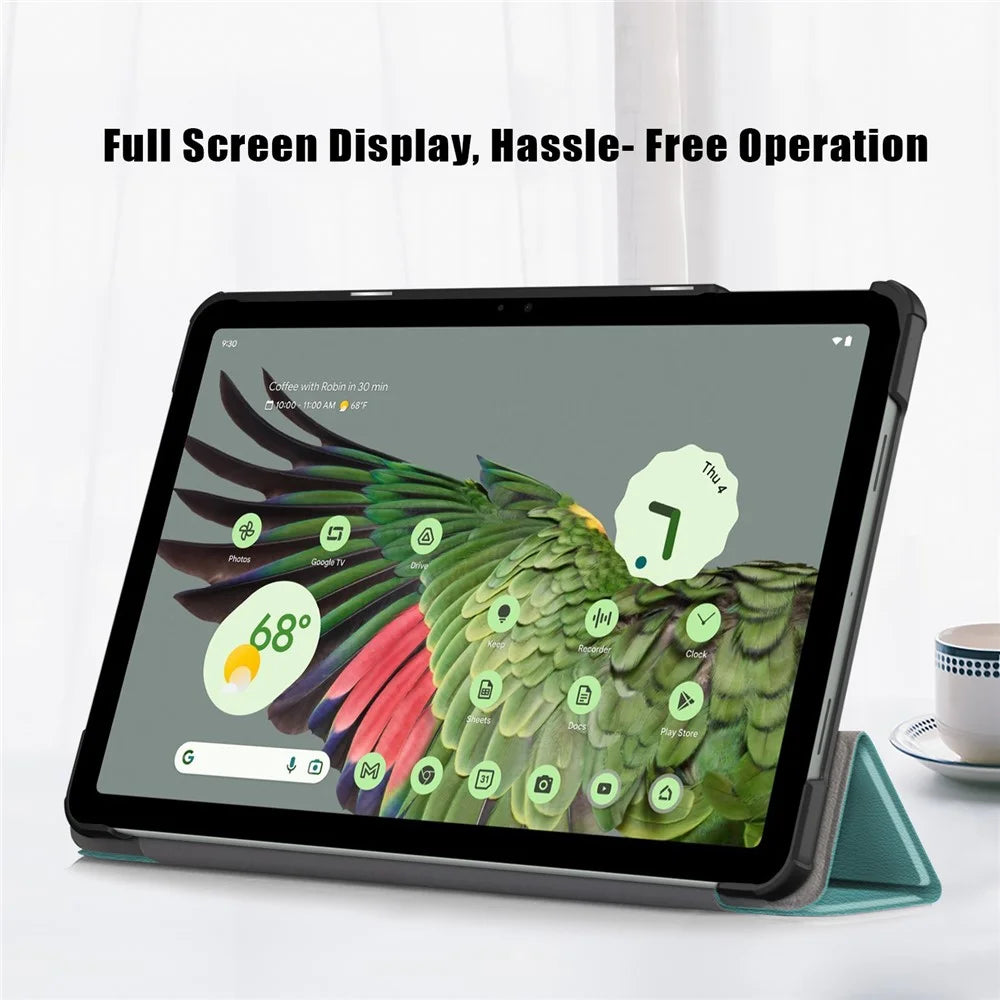 Pure Color Protective Case for Google Pixel Tablet PU Leather Anti-drop Tablet Cover with Case Tri-fold Stand - Blackish Green - 2