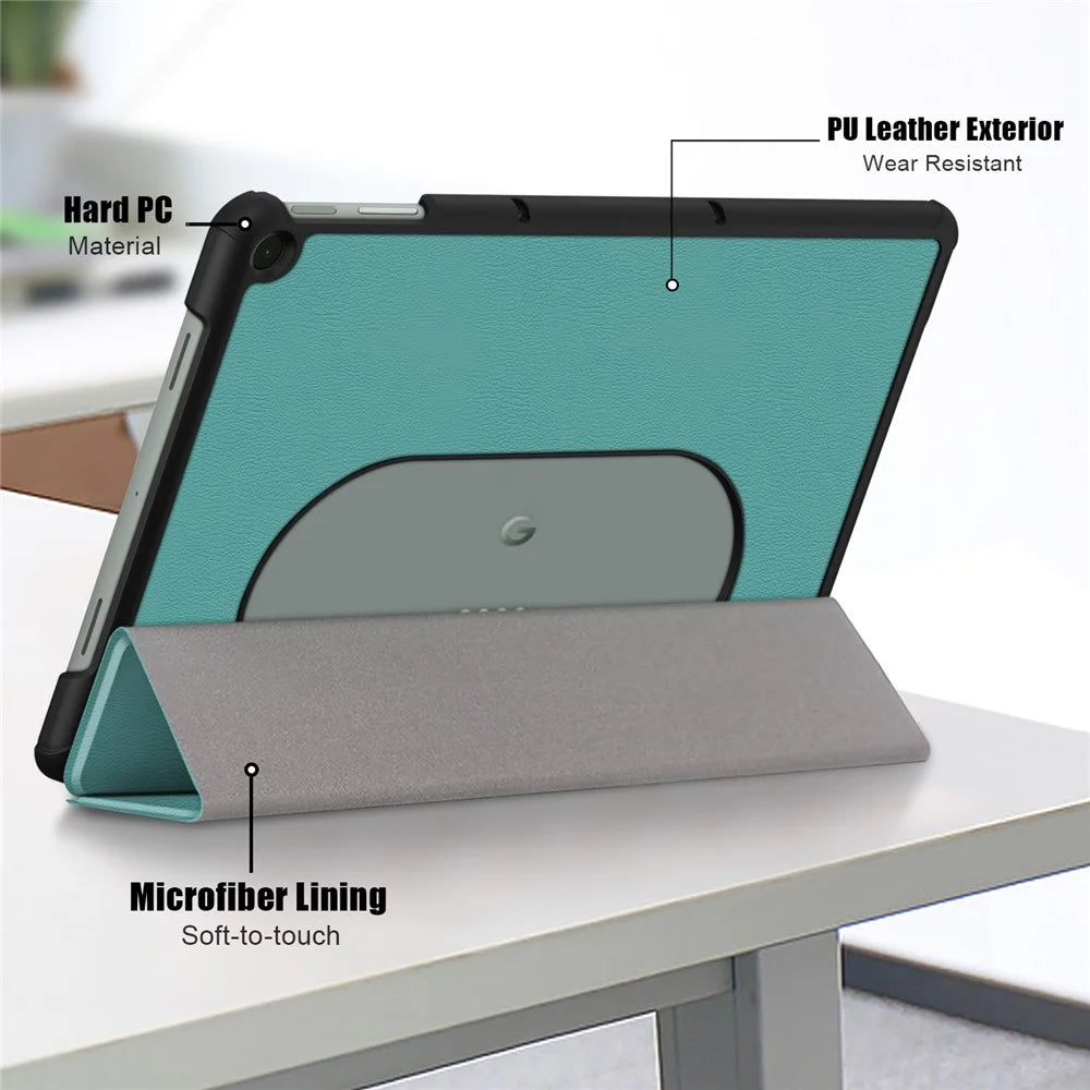 Pure Color Protective Case for Google Pixel Tablet PU Leather Anti-drop Tablet Cover with Case Tri-fold Stand - Blackish Green - 4