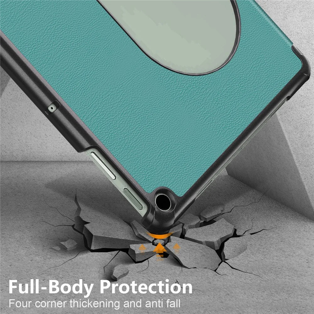 Pure Color Protective Case for Google Pixel Tablet PU Leather Anti-drop Tablet Cover with Case Tri-fold Stand - Blackish Green - 5