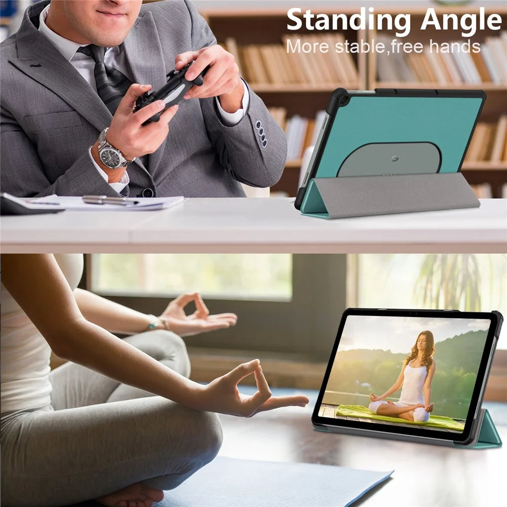 Pure Color Protective Case for Google Pixel Tablet PU Leather Anti-drop Tablet Cover with Case Tri-fold Stand - Blackish Green - 7