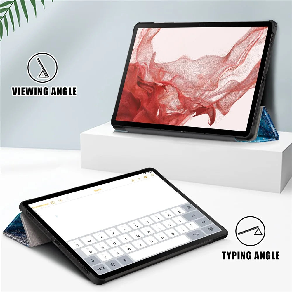 For Samsung Galaxy Tab S9 11-Inch SM-X710, SM-X716B, SM-X718U Pattern Printing Leather Tablet Case Trifold Stand Smart Cover  - Sea Wave - 2