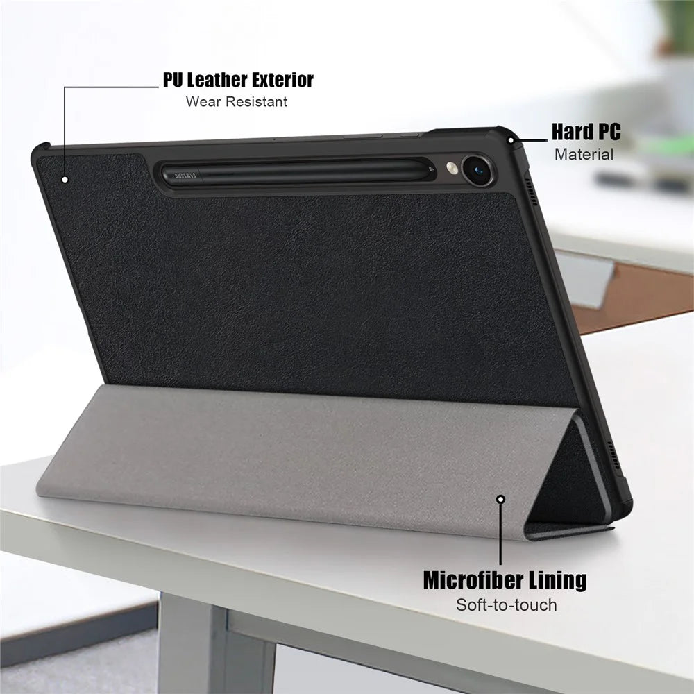 For Samsung Galaxy Tab S10 FE / S9 FE / S9 SM-X710, SM-X716B, SM-X718U PU Leather Cover Smart Tablet Case - Black - 7