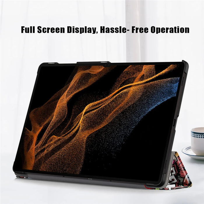 Tablet Leather Case for Samsung Galaxy Tab S10 Ultra Wi-Fi SM-X920 SM-X926B / Tab S9 Ultra SM-X910 M-X916B SM-X918 , Tri-Fold Stand Pattern Printed Cover - Graffiti - 3