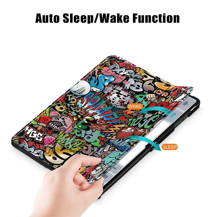 Tablet Leather Case for Samsung Galaxy Tab S10 Ultra Wi-Fi SM-X920 SM-X926B / Tab S9 Ultra SM-X910 M-X916B SM-X918 , Tri-Fold Stand Pattern Printed Cover - Graffiti - 5