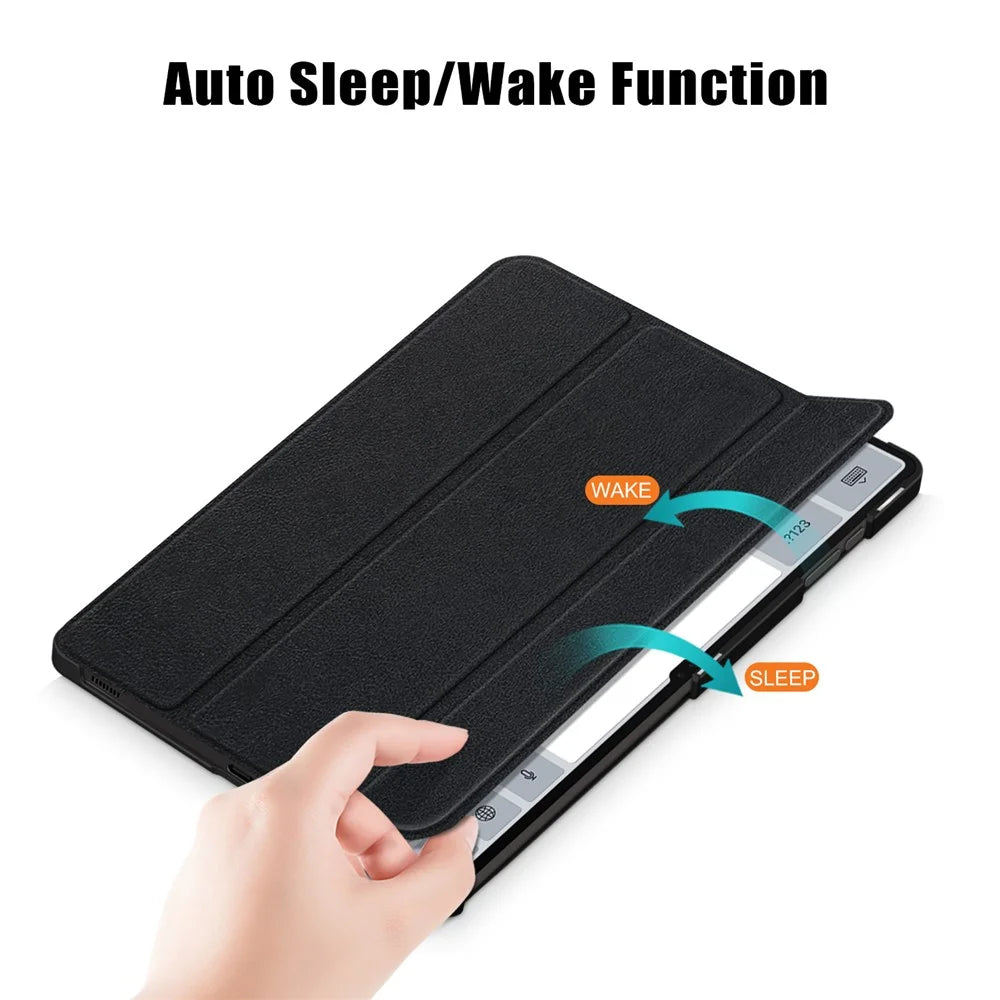 Leather Case for Samsung Galaxy Tab S10 Ultra Wi-Fi SM-X920 SM-X926B / Tab S9 Ultra SM-X910 M-X916B SM-X918U , Tri-Fold Stand Anti-Drop Tablet Cover - Black - 5