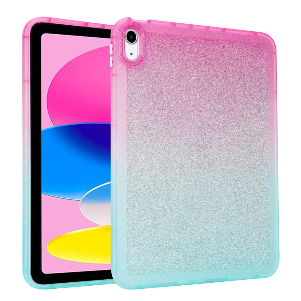 For iPad (2025) / 10.9 (2022) Anti-Drop TPU Case Gradient Glitter Shockproof Tablet Back Cover - Pink / Green - 1