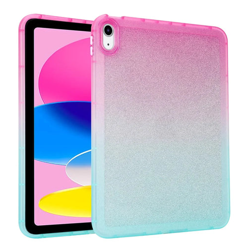 For iPad (2025) / 10.9 (2022) Anti-Drop TPU Case Gradient Glitter Shockproof Tablet Back Cover - Pink / Green - 1