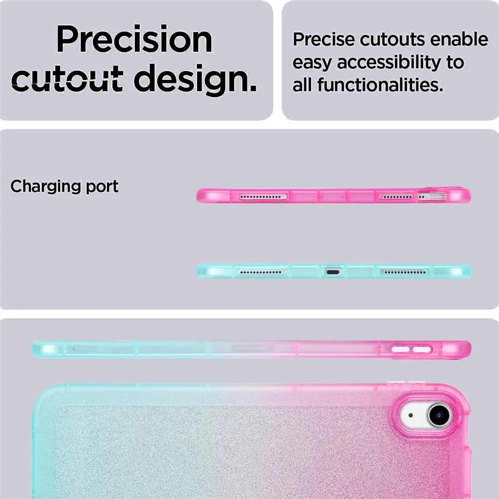 For iPad (2025) / 10.9 (2022) Anti-Drop TPU Case Gradient Glitter Shockproof Tablet Back Cover - Pink / Green - 2