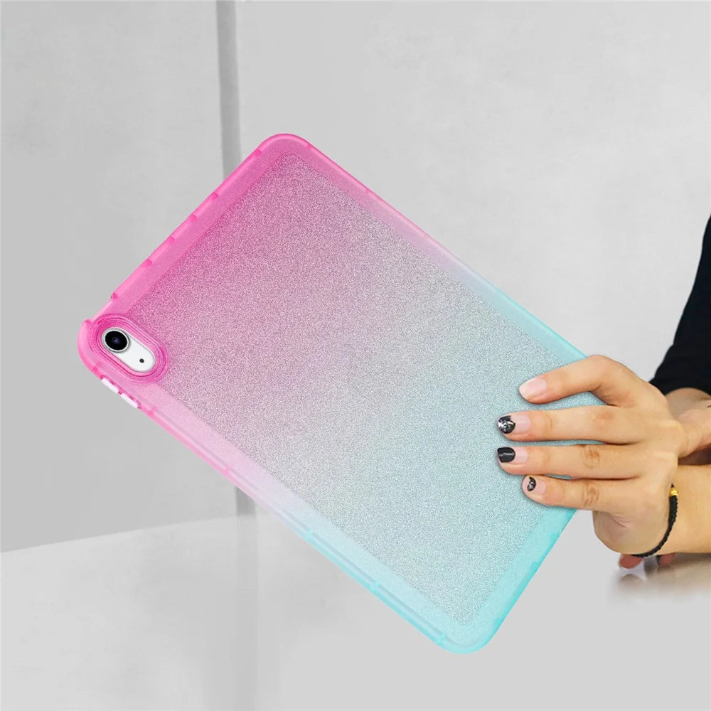 For iPad (2025) / 10.9 (2022) Anti-Drop TPU Case Gradient Glitter Shockproof Tablet Back Cover - Pink / Green - 3