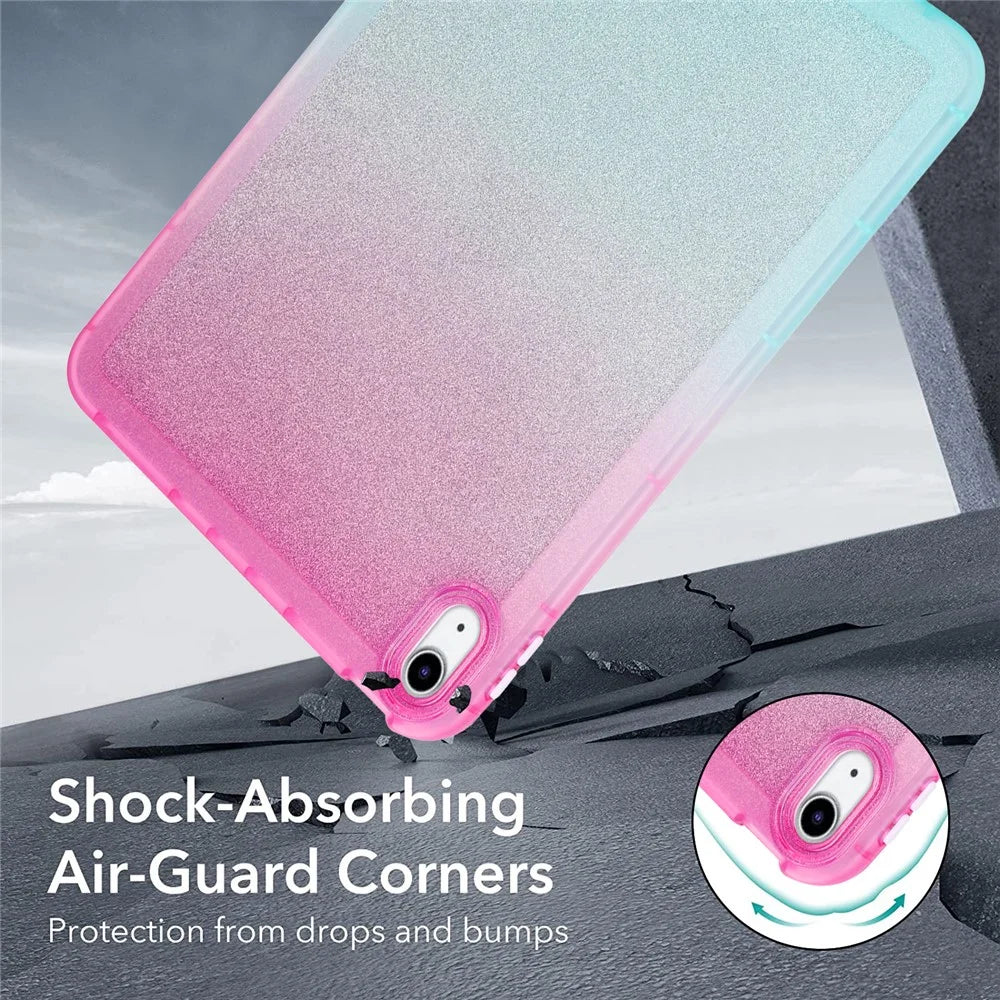 For iPad (2025) / 10.9 (2022) Anti-Drop TPU Case Gradient Glitter Shockproof Tablet Back Cover - Pink / Green - 4