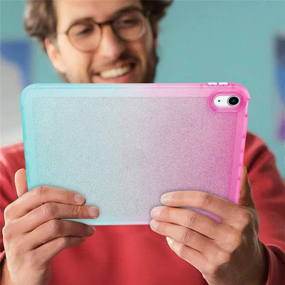 For iPad (2025) / 10.9 (2022) Anti-Drop TPU Case Gradient Glitter Shockproof Tablet Back Cover - Pink / Green - 5