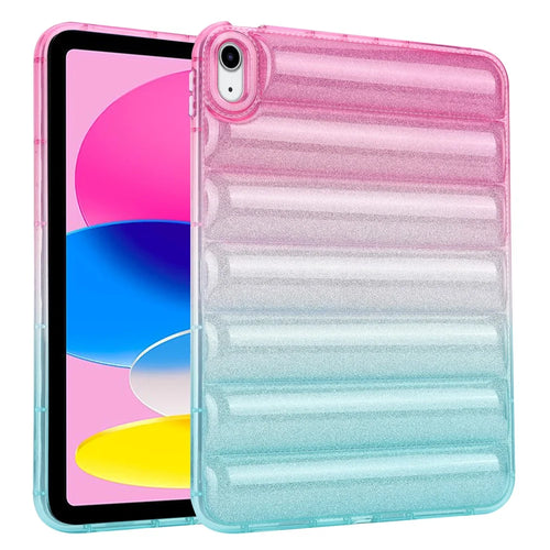 For iPad (2025) / 10.9 (2022) Soft TPU Tablet Case Gradient Glitter Down Jacket Design Anti-Drop Cover - Pink / Green - 1