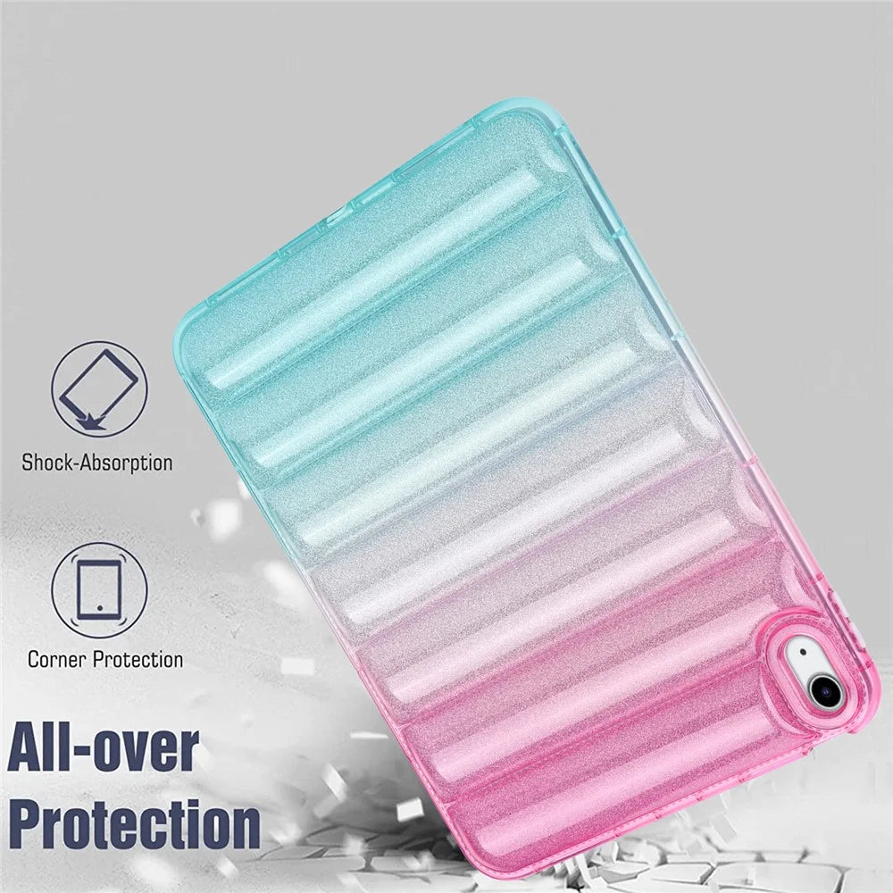 For iPad (2025) / 10.9 (2022) Soft TPU Tablet Case Gradient Glitter Down Jacket Design Anti-Drop Cover - Pink / Green - 3