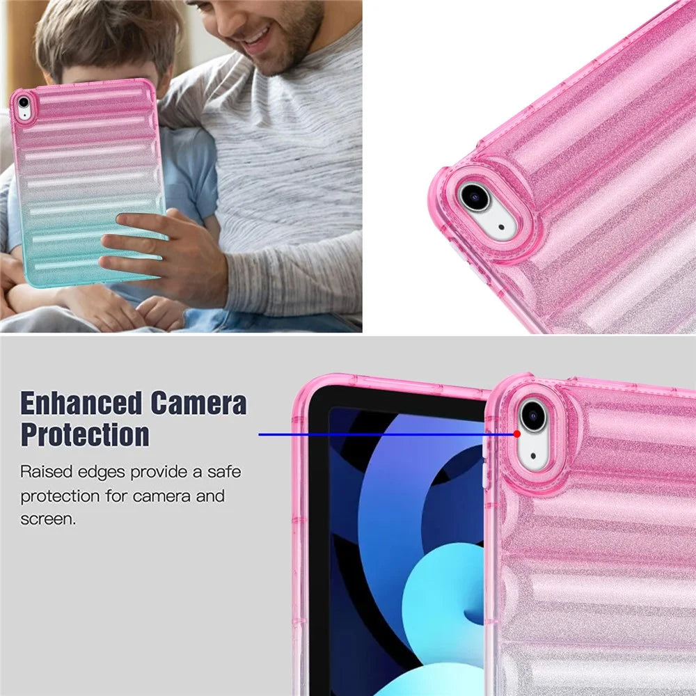 For iPad (2025) / 10.9 (2022) Soft TPU Tablet Case Gradient Glitter Down Jacket Design Anti-Drop Cover - Pink / Green - 4