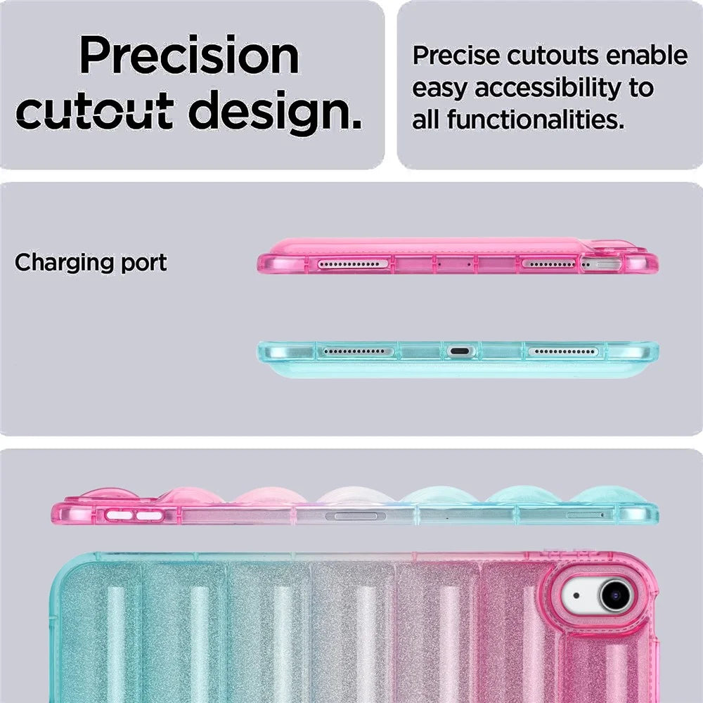 For iPad (2025) / 10.9 (2022) Soft TPU Tablet Case Gradient Glitter Down Jacket Design Anti-Drop Cover - Pink / Green - 5