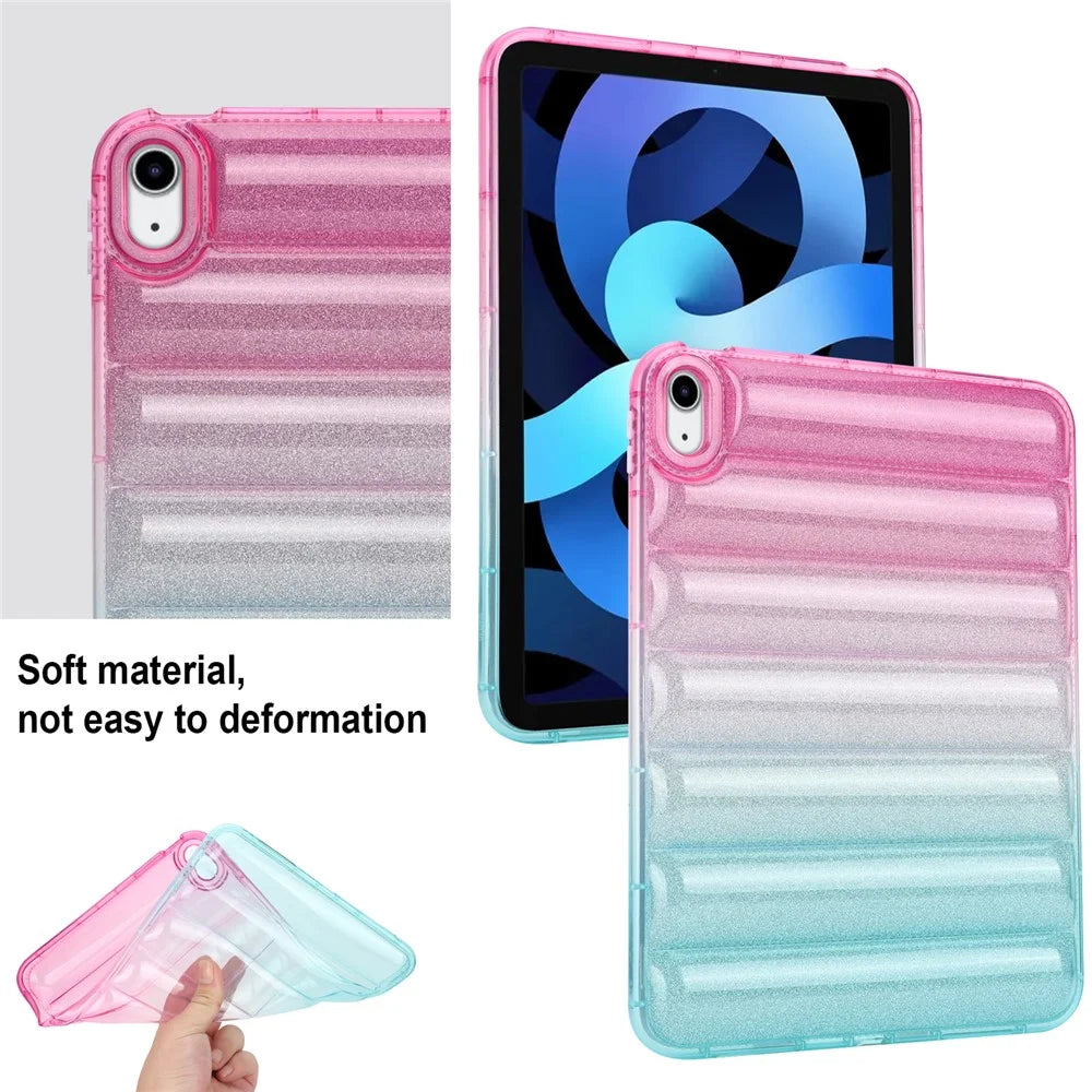 For iPad (2025) / 10.9 (2022) Soft TPU Tablet Case Gradient Glitter Down Jacket Design Anti-Drop Cover - Pink / Green - 6