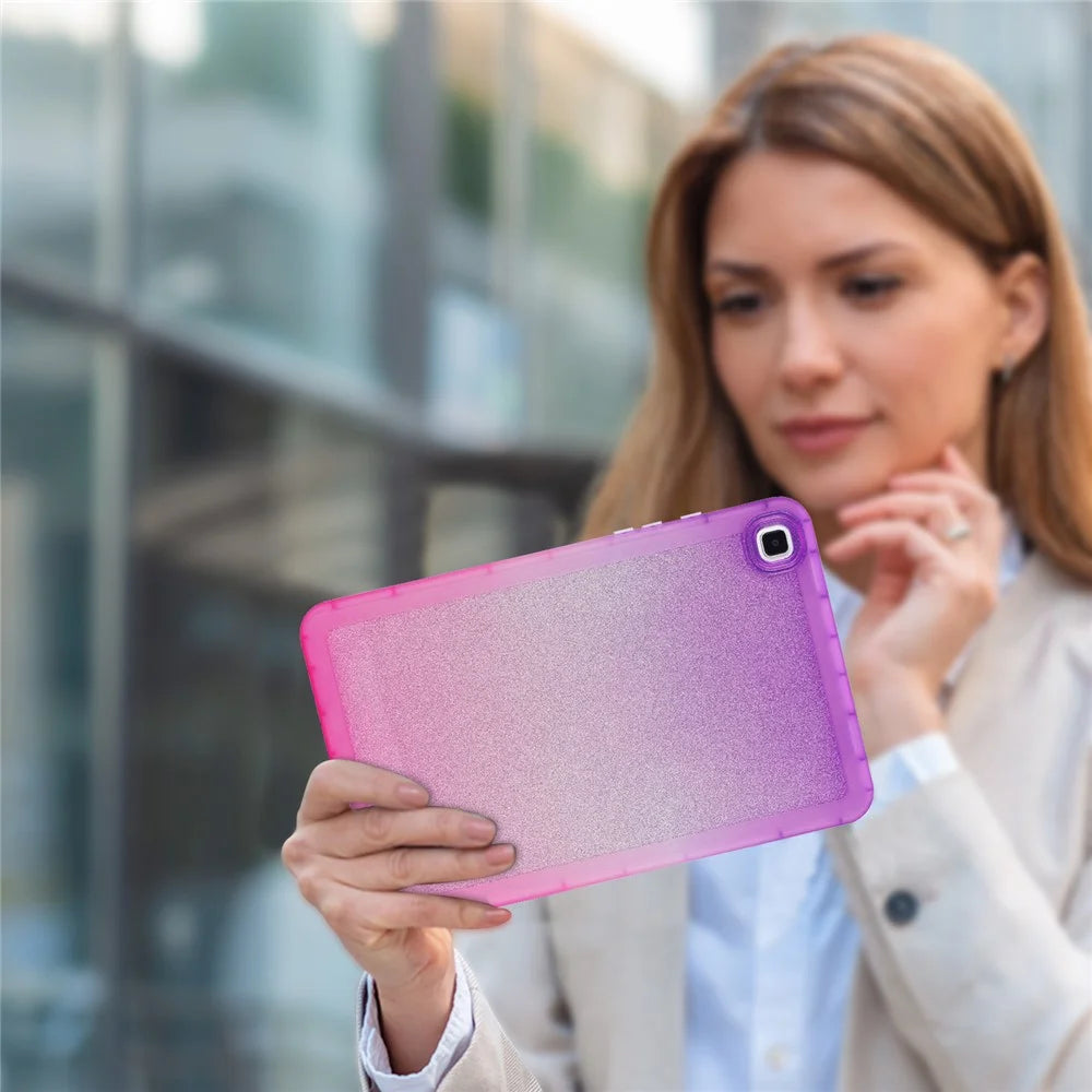 For Samsung Galaxy Tab A7 10.4 (2020) / (2022) T500 / T505 Shockproof Case Gradient Glitter Anti-Drop TPU Tablet Cover - Purple / Pink - 7