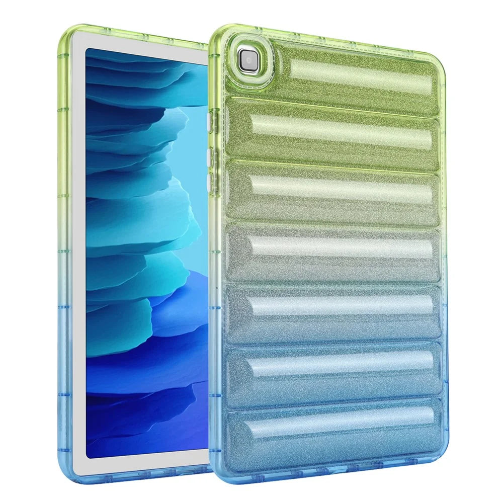 For Samsung Galaxy Tab A7 10.4 (2020) / (2022) T500 / T505 Anti-drop TPU Tablet Case Gradient Glitter Down Jacket Back Cover - Green / Blue - 1