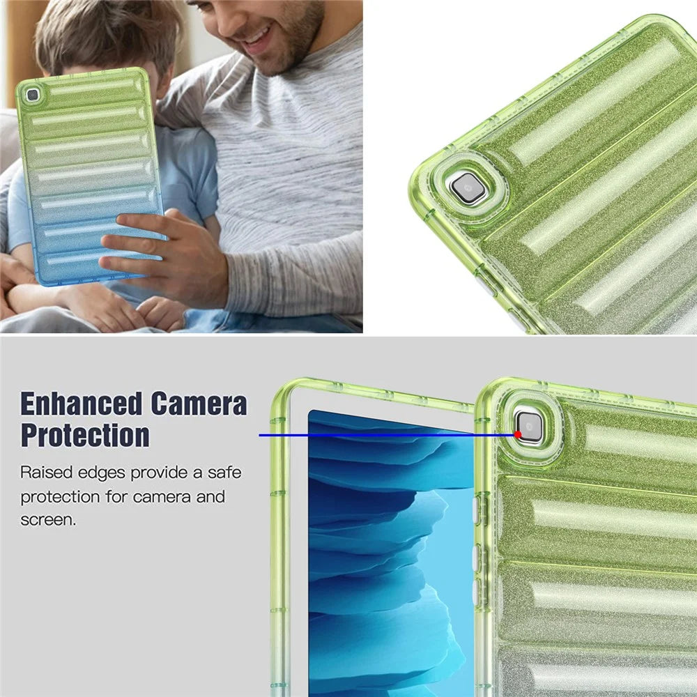 For Samsung Galaxy Tab A7 10.4 (2020) / (2022) T500 / T505 Anti-drop TPU Tablet Case Gradient Glitter Down Jacket Back Cover - Green / Blue - 4