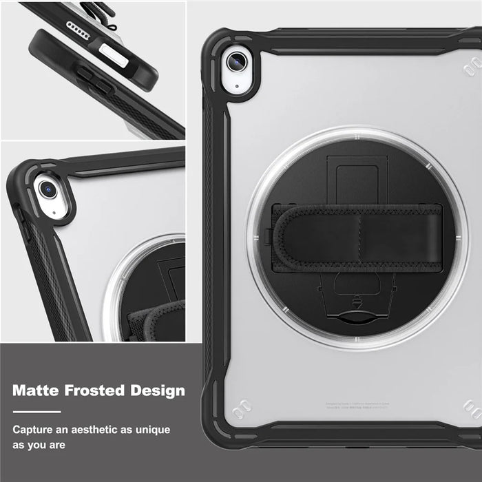 Kickstand Tablet Case for iPad (2025) / 10.9 (2022) Rotary Hand Strap TPU+PC Tablet Cover - Black - 4