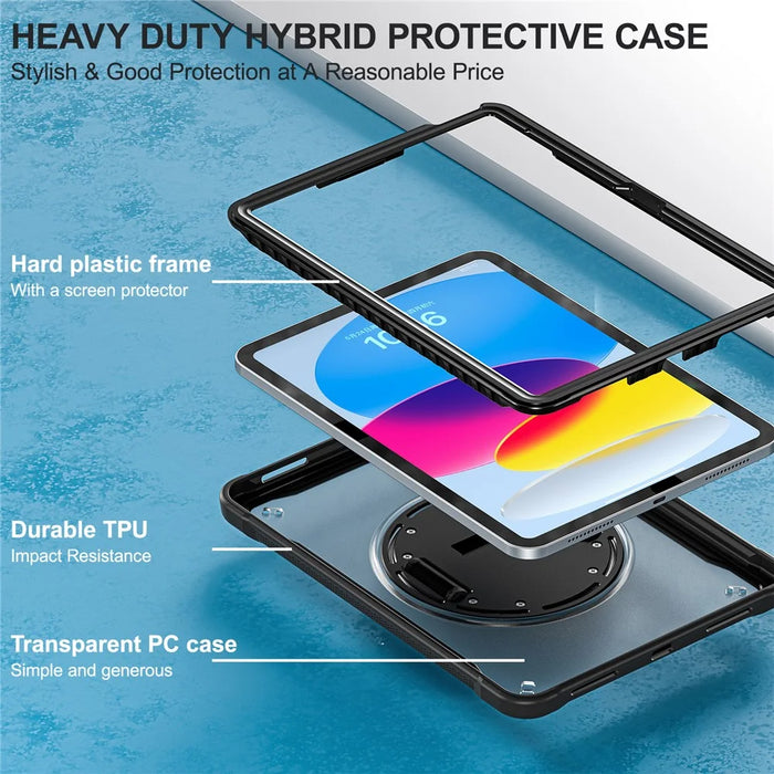 Kickstand Tablet Case for iPad (2025) / 10.9 (2022) Rotary Hand Strap TPU+PC Tablet Cover - Black - 5