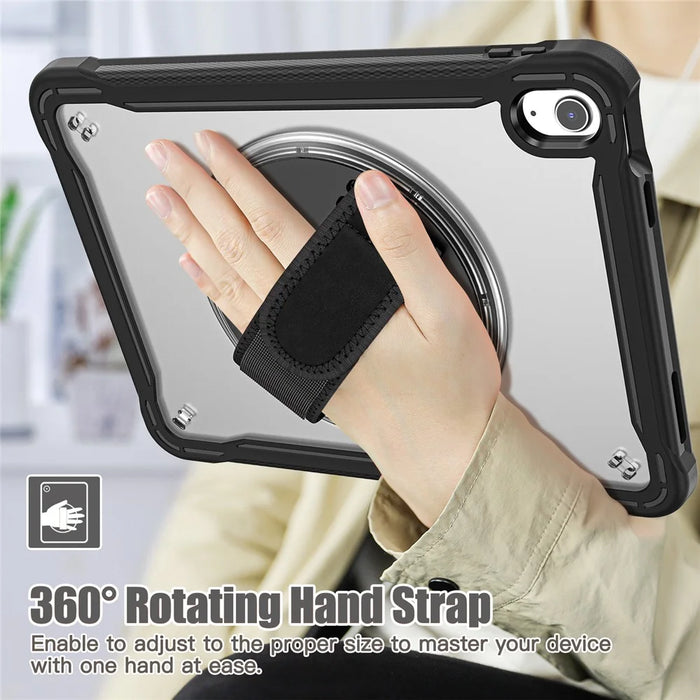 Kickstand Tablet Case for iPad (2025) / 10.9 (2022) Rotary Hand Strap TPU+PC Tablet Cover - Black - 7