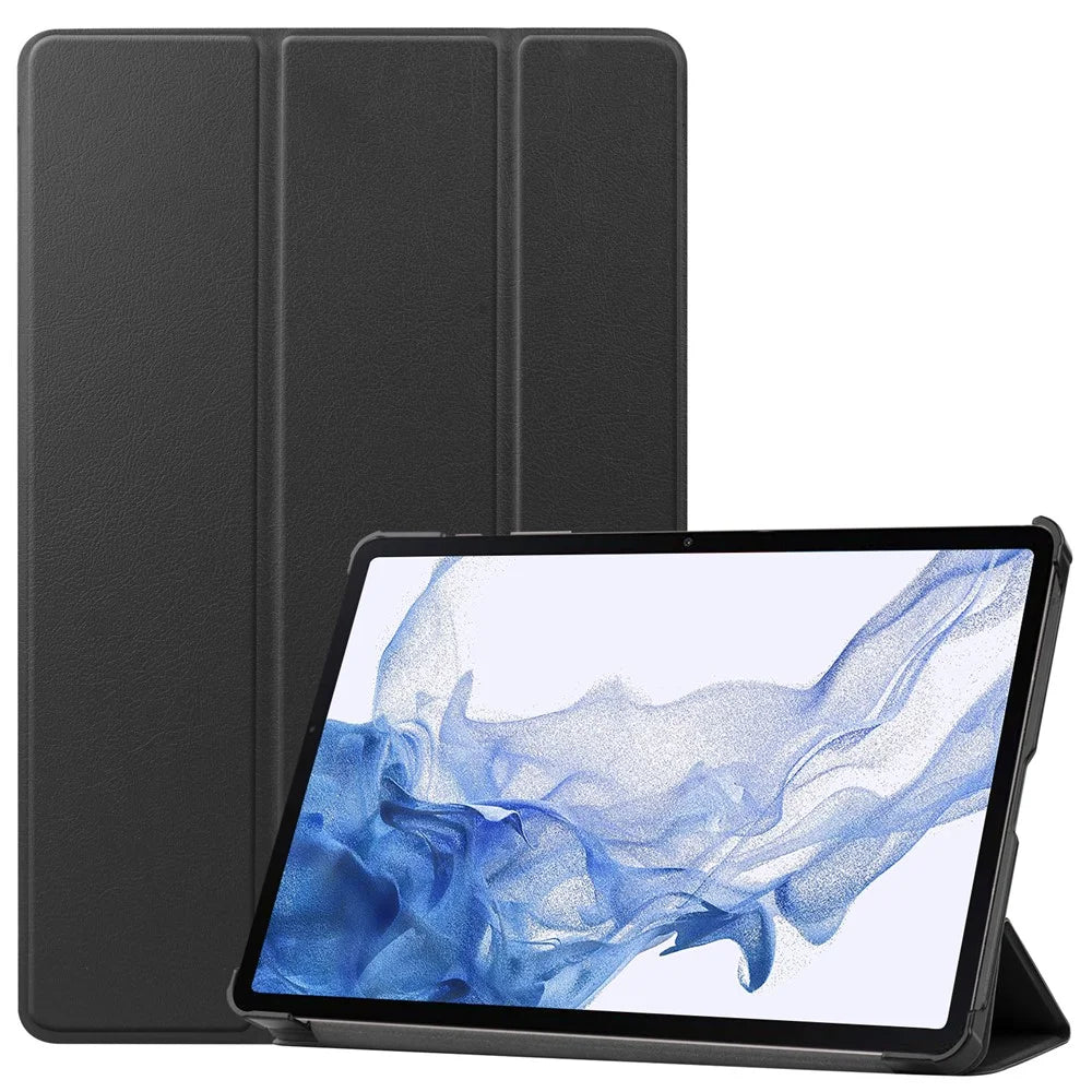 For Samsung Galaxy Tab S10 FE / S9 FE / S9 Tri-Fold Stand Folio Case PU Leather Auto Wake / Sleep Tablet Cover - Black - 1