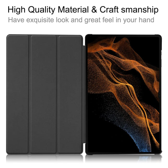 For Samsung Galaxy Tab S9 Ultra Tablet Case PU Leather Tri-fold Stand Smart Cover - Black - 2