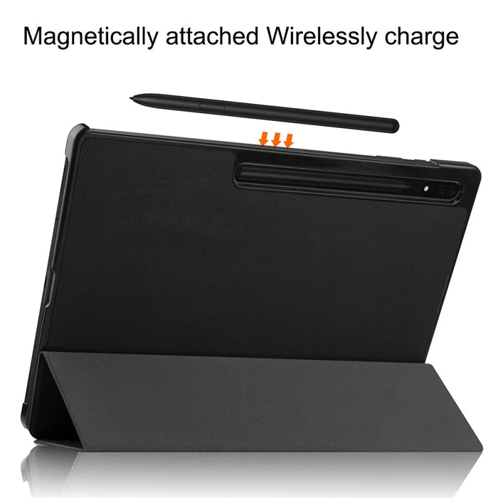 For Samsung Galaxy Tab S9 Ultra Tablet Case PU Leather Tri-fold Stand Smart Cover - Black - 4