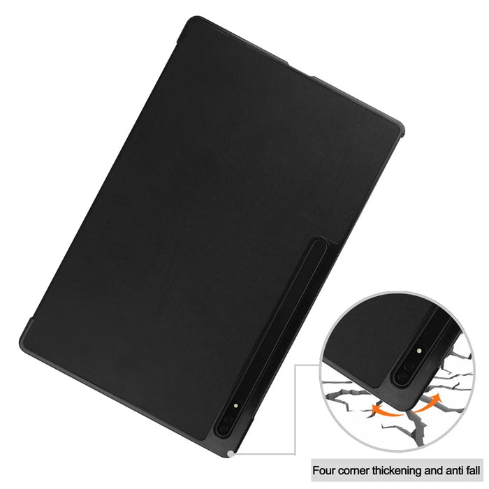 For Samsung Galaxy Tab S9 Ultra Tablet Case PU Leather Tri-fold Stand Smart Cover - Black - 7