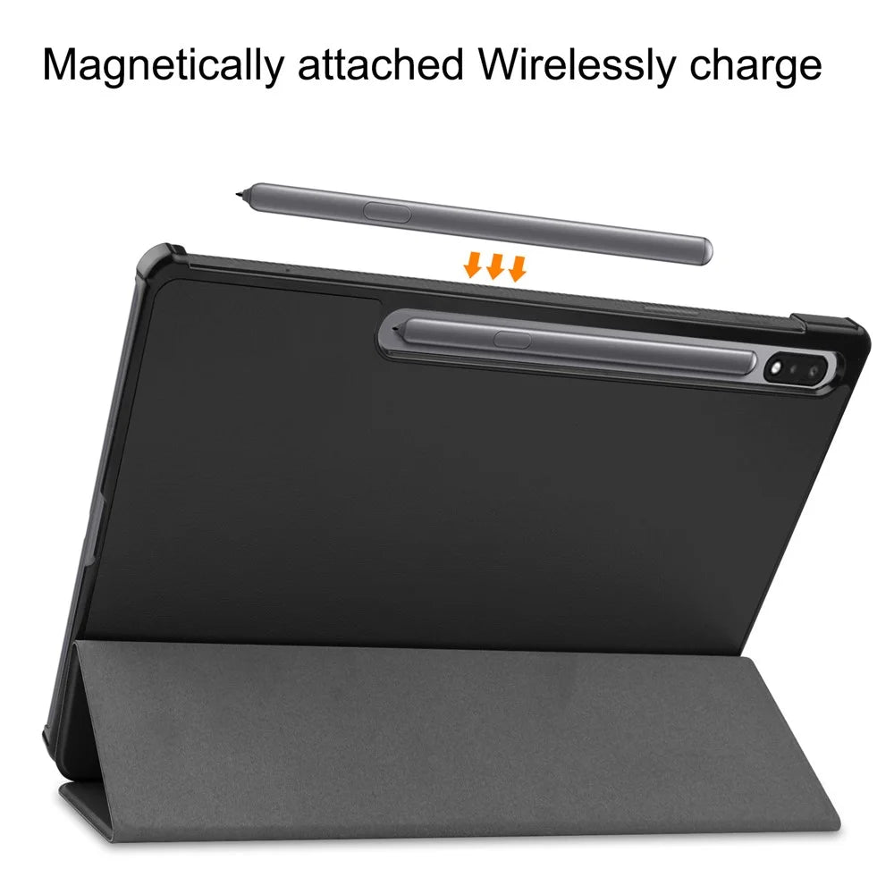 For Samsung Galaxy Tab S9+ Tri-Fold Stand Tablet Case PU Leather Shock Resistant Smart Cover - Black - 4