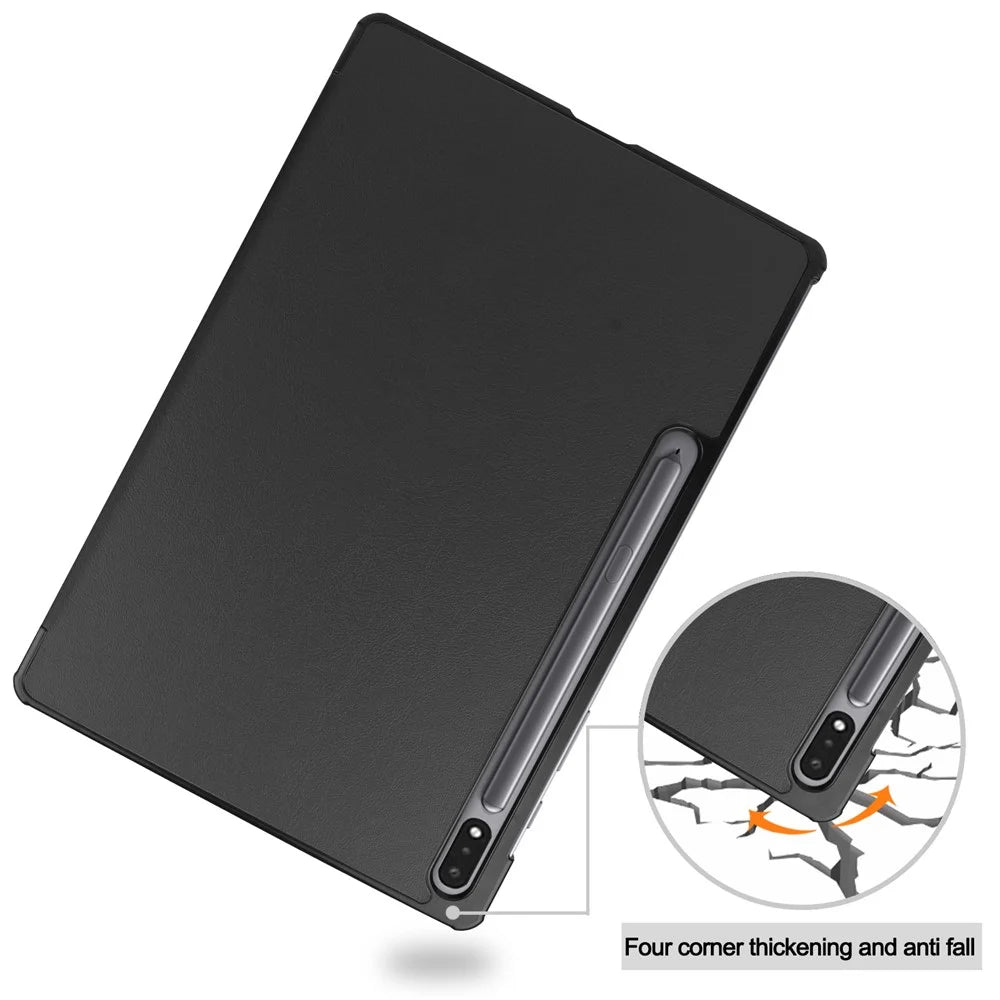 For Samsung Galaxy Tab S9+ Tri-Fold Stand Tablet Case PU Leather Shock Resistant Smart Cover - Black - 7