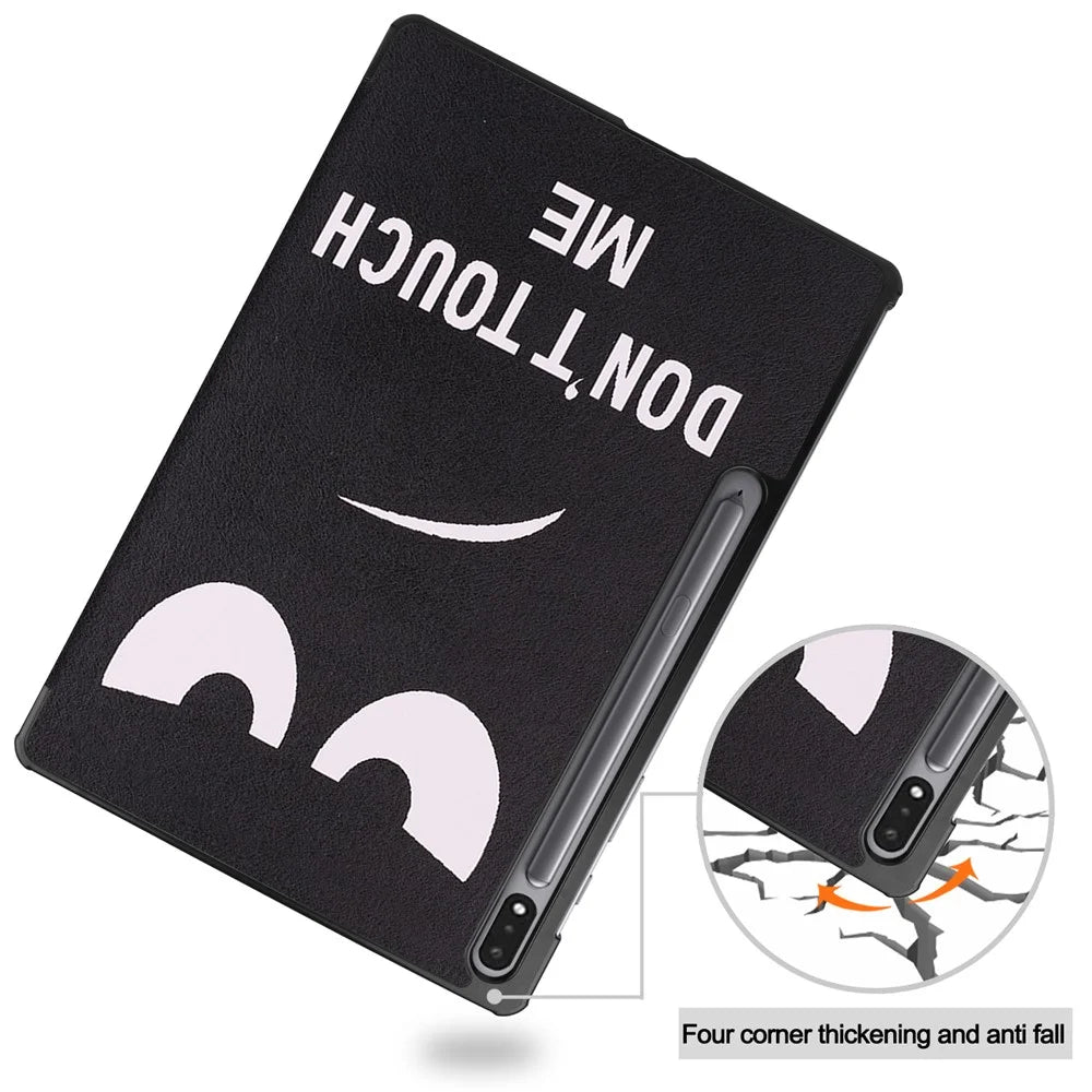 For Samsung Galaxy Tab S9+ Trifold Stand Folio Cover PU Leather Pattern Printing Smart Tablet Case - Don't Touch Me - 7