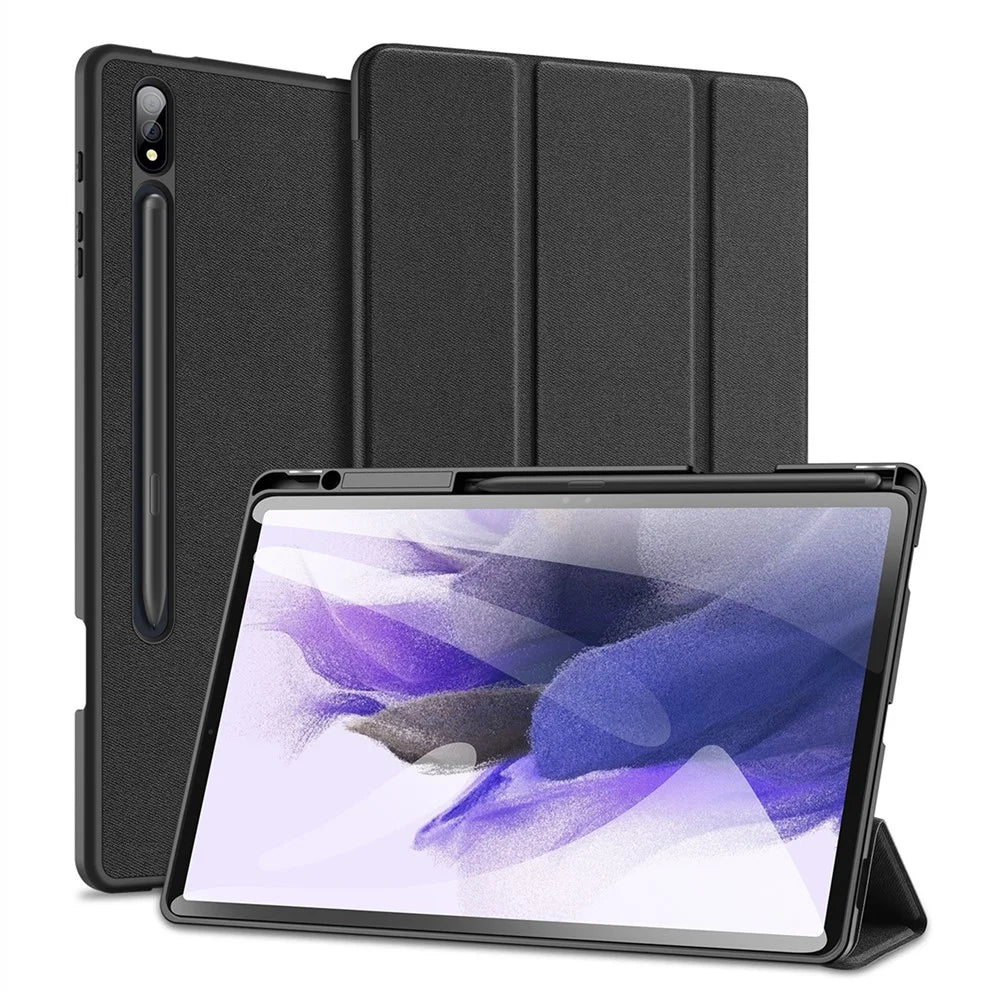 DUX DUCIS Domo Series for Samsung Galaxy Tab S9+ Tablet Case PU Leather Tri-Fold Stand Folio Cover - Black - 1