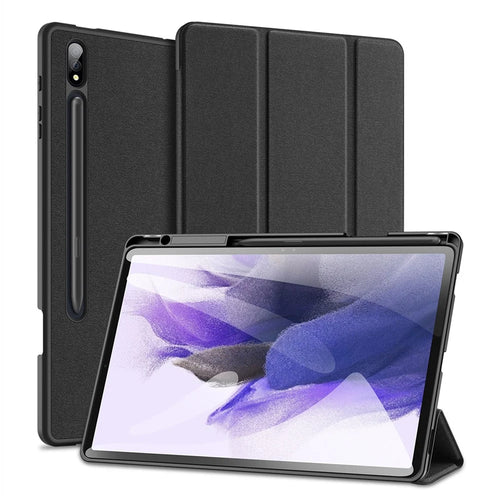DUX DUCIS Domo Series for Samsung Galaxy Tab S9+ Tablet Case PU Leather Tri-Fold Stand Folio Cover - Black - 1
