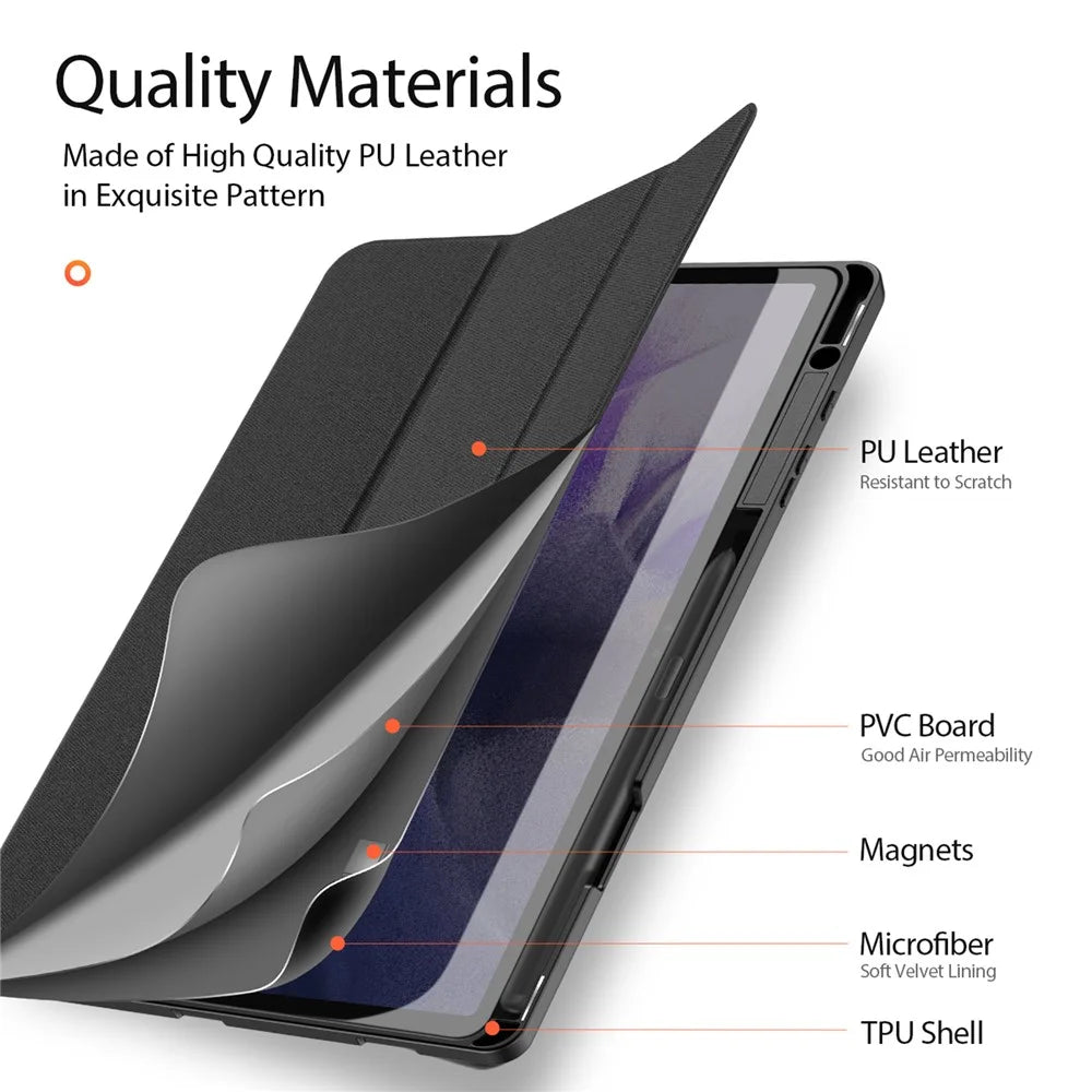 DUX DUCIS Domo Series for Samsung Galaxy Tab S9+ Tablet Case PU Leather Tri-Fold Stand Folio Cover - Black - 7