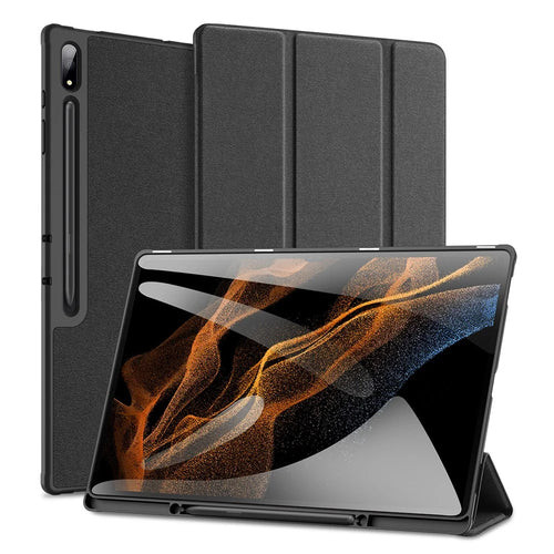 DUX DUCIS Domo Series for Samsung Galaxy Tab S9 Ultra Tri-Fold Tablet Case PU Leather Stand Folio Cover - Black - 1