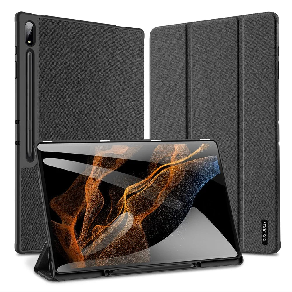 DUX DUCIS Domo Series for Samsung Galaxy Tab S9 Ultra Tri-Fold Tablet Case PU Leather Stand Folio Cover - Black - 2