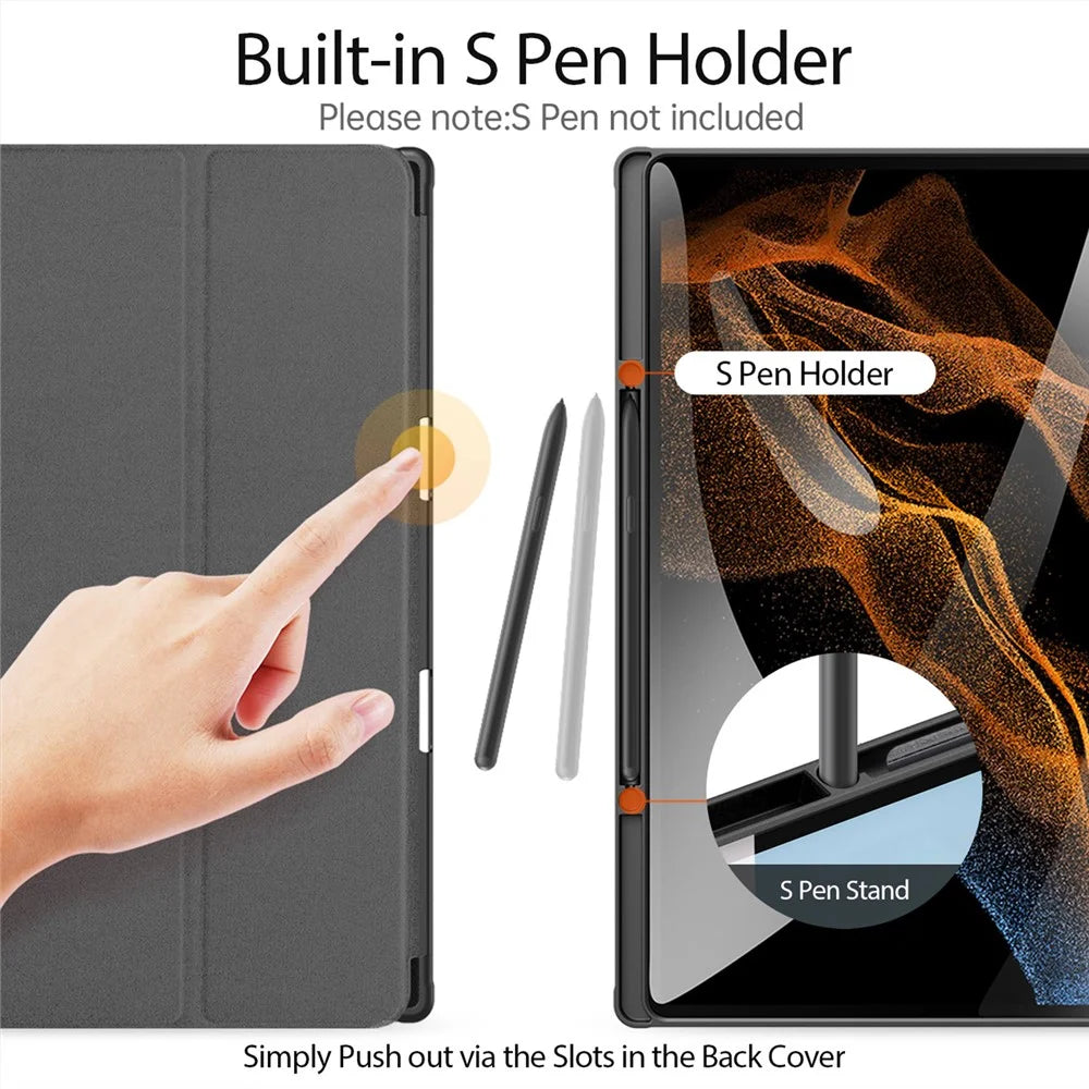 DUX DUCIS Domo Series for Samsung Galaxy Tab S9 Ultra Tri-Fold Tablet Case PU Leather Stand Folio Cover - Black - 3
