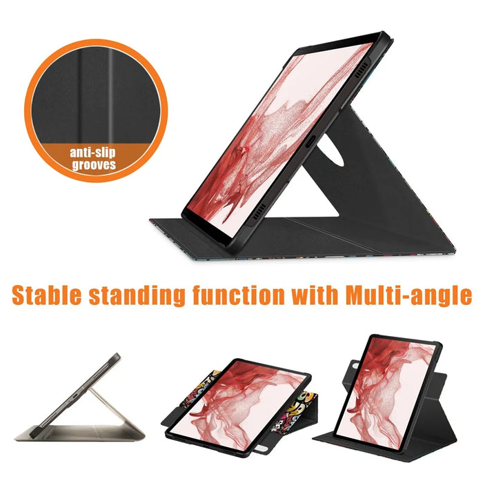 Rotating Stand Cover for Samsung Galaxy Tab S9 SM-X710, SM-X716B, SM-X718U PU Leather Pattern Printing Tablet Case - Graffiti - 3